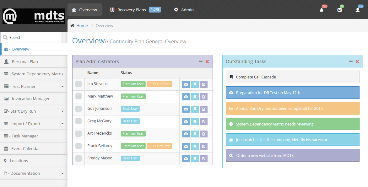 Business Continuity Plan builder screenshot